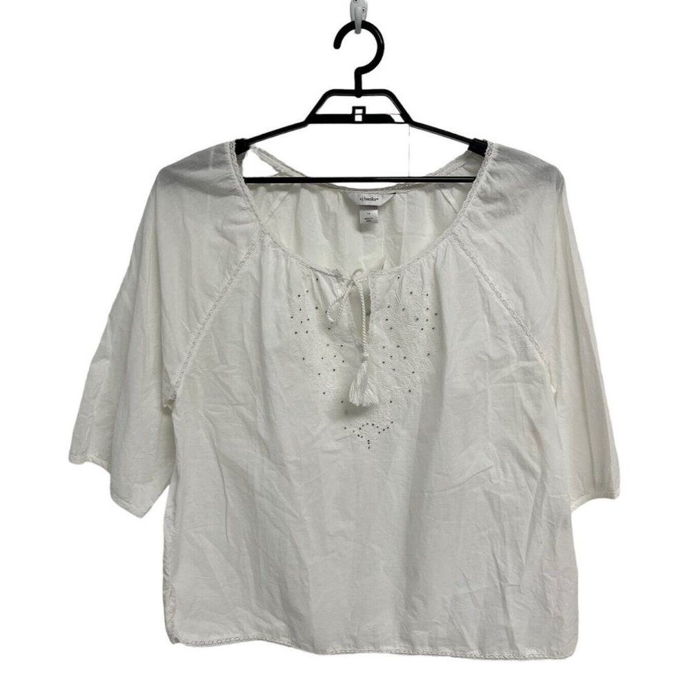 CJ Banks Women's Plus Size White 3/4 Sleeve Summer Blouse Size 1X